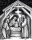 Placeholder: Holy nativity scene in the style of a Christmas market stall pencil sketch