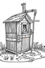 Placeholder: Draw the an outhouse hanging over a bottomless pit by a rope in the style of a comic book or in the style of a vector graphic.