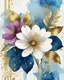 Placeholder: Floral illustration merges with vintage text, abstract art, wabi-sabi philosophy embracing imperfection, classic textured backdrop with purposeful scratches, distressed elements, chic elegance in a palette dominated by white, enriched with gold accents and subtle blue and magenta details, golden outlines flower in background conveying a sense of luxury, executed with watercolor softness, neutral elegance, soft textures, digital painting, ultra fine, masterpiece.