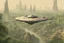 Placeholder: spaceship flying low over a jungle city