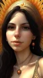 Placeholder: Genera una obra de arte al estilo renacentista que represente mi figura completa, incorporando mi rostro según la imagen adjunta. Quisiera ser retratado/a como la diosa del sol, con una corona resplandeciente de rayos en la cabeza. La escena debe transmitir una sensación de sensualidad y elegancia, capturando la esencia seductora de la diosa del sol. Presta atención a los detalles de la corona, la iluminación y la postura para realzar el tono majestuoso y atractivo de la representación."