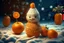 Placeholder: beautiful cute snowman made of tangerines has a large waffle ice cream, professional photo, high resolution, frame depth, high detail, 1024k, ISO 1000, digital art, botanical art, filigree, hyperrealism, surrealism, glitter, cinematic, backlight, full HD wallpaper with high detail, elegant, 8k, oil on canvas, beautiful, 4K 3D, excellent quality, colorful, very cute, Thomas Kincaid