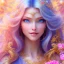 Placeholder: Beautyful smiling young woman, long hair amazing blue eyes, flowers, happy cosmic, bright colors, blue, pink, gold, jewels, realistic, photo real, clear sunny background, highly detailed, high contrast, 8k high definition, unreal engine 5, extremely sharp detail, light effect, sunny light background