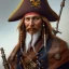 Placeholder: Old pirate Captain wielding a sandstone rapier and sandstone dagger. Wearing a hat with an impressive feather and with a brutal scar across his neck, fantasy D&D character, portrait art by Donato Giancola and Bayard Wu, digital art, trending on artstation, 4k