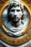 Placeholder: Ultra Realistic image, Roman sculpture, white marble material, Lionel Messi, sun radial crown, chisel style, waist up portrait, epic, celestial, cinematic lighting, God light, god rays, 4k resolution, smooth details, ornate details, soft lighting, unreal engine 5, marble background.