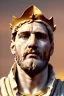 Placeholder: Realistic image, Roman sculpture made in white marble with gold veins, Lionel messi with gold laurel leaves crown, two blue brushes, decorative star on the chest, waist up portrait, marble material, gold ornaments, Baroque style, sun rays background, epic, celestial, cinematic lighting, God lights, 4k resolution, smooth details, soft lighting, unreal engine 5, art station, substance 3d.