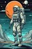 Placeholder: An astronaut stays on a surface of an unhabitable planet. There is a patch of steel eagle on his arm near shoulder. Futuristic poster.