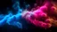 Placeholder: Shiny glitter particles in clouds of pink and blue neon colorful smoke abstract background. Generative AI.