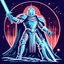 Placeholder: retro fantasy art of a heroic space knight with laser sword