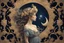 Placeholder: sky in a starry night with glowing meteor showers, ascension of a woman in flower crown decomposing and dissolving into moon, dark - blue black gold beige saturated, ornate baroque rococo art nouveau intricate detail, 3 d specular lighting, cinematic