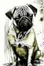 Placeholder: Abstract wet watercolourof a pug,ink lines, Bernard buffet