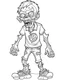 Placeholder: outline art for halloween coloring pages for kids with cartoon cute happy zombie , white background, Sketch style, full body, only use outline, clean line art, white background, no shadows and clear and well outlined, coloring page for kids, kawaii style