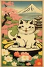 Placeholder: japan old poster with happy cat