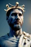 Placeholder: Ultra Realistic image, Roman sculpture, white marble material, Lionel Messi, gold crown of natural thorns, god crown, Renaissance style, sun rays background, waist up portrait, epic, celestial, cinematic lighting, God lights, 4k resolution, smooth details, soft lighting, unreal engine 5, art station, substance 3d.