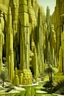 Placeholder: A pale greenish yellow canyon with batteries and high voltage grounds designed in ancient Egyptian architectures and sculptures painted by Henri Rousseau
