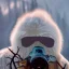 Placeholder: subject = (Yeti in a mask) background = (wildfires, mountains, fires, smoke, disaster)