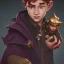 Placeholder: Portrait of a little handsome warlock kid with his gargoyle by Nick Harris