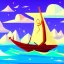 Placeholder: Legend Of Zelda: Wind Waker style Small wooden ship, with bright sails, on a vast ocean, stylized, celshaded, colorful, adventurous, frontal view, full view.
