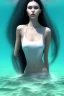 Placeholder: black long hair lady with white top in the ocean