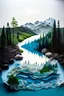 Placeholder: Image: Natural landscape composed of single-use plastic elements that mimic nature, such as trees and mountains, with a plastic river snaking through it. Message: The impactful image reflects how single-use plastics alter and threaten natural ecosystems, symbolizing the fragility of the relationship between plastic and nature. No text, inviting viewers to reflect on the impact of these plastics on the environment.