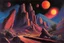 Placeholder: Night, mountains, rocks, 90's sci-fi movies influence, rodolphe wytsman impressionism paintings