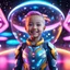 Placeholder: (masterpiece, best quality, 8k, RAW photo, beautiful and aesthetic:1.2), complex detail, Indirect light, photorealistic, (((full body))), Cosmic Baby corp style smiling, colorfull Sci-Fi environment