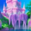 Placeholder: a pink castle, magical crystal pink castel, vertical light, pink and blue wisteria , pink vertical, blue lake,sharp, background vertical blue gradient vertical, elegant, highly detailed, artstation, concept art, smooth, sharp focus, illustration, 8k, splash art, wallpaper, key visual