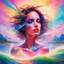 Placeholder: piece of album art with women fusion with light, abstract style album cover, high level of noise and subtle texture, psychedelic cover, vibrant colors, ethereal sky landscape, shapes and waves.