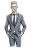 Placeholder: Drow me a happy white and young business man, with short hairs that he is standing and wearing a suit in real life and having his hands in his pockets