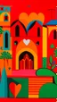 Placeholder: An orangish red monastery with a healing heart painted by Stuart Davis