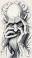 Placeholder: 𝙋𝙧𝙤𝙢𝙥𝙩 highly detailed graphite illustration, A surreal old woman figure with exaggerated anatomical features, heavily wrinkled skin, and an intense, contemplative expression. bald head, thick eyebrows, long beard merge into swirling abstract shapes. Large, expressive hands, one covering the mouth and the other gripping the forehead tensely. Mysterious, introspective, dreamlike, somewhat dark fantasy. #𝙙𝙧𝙚art #prompt