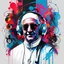 Placeholder: Illustrative sketch of Pope Francis in music with headphones, full body, contrasting colors, ultra quality, hyper detailed, graffiti, concept art, maximalism, 8k