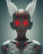 Placeholder: A beautiful portrait of a cyborg bird red color scheme, high key lighting, volumetric light high details psychedelic background