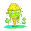 Placeholder: Cartoon illustration: smelly swamp ice cream, white background, NO EYES, it is food, not character!