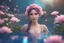 Placeholder: beautiful galactic goddess, full body, nice eyes, pure harmony, soft pink, soft blue, smile, galactic, magic, transcendent, goodness, divine, warm look, fantastic magical flowers background, colored lake, ultra sharp focus, ultra high definition, 8k, unreal engine5