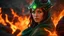 Placeholder: Armageddon. ragnarok. molten lava. 18 year old female sorcerer. fantastic beautiful emerald eyes. green and orange fire. exquisite realism, a masterpiece, fantasy concept art, dynamic lighting, hyperdetailed, intricately detailed, deep color, Unreal Engine, volumetric lighting , Epic cinematic brilliant stunning intricate meticulously detailed dramatic atmospheric maximal, CAMERA: Nikon Z7 | FOCAL LENGTH: 105mm | SHOT TYPE: Close-up | COMPOSITION: Centered | LIGHTING: Soft, directional