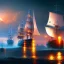 Placeholder: Fantasy city, cove, dock, night, ships, large