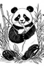 Placeholder: Showcase a playful panda, against a bamboo backdrop, clean line art, white background, no shadows, black and white coloring book.
