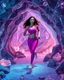 Placeholder: make a video pretty crystal cave covered with jewels and CIFI jewell lights and 3d recursive cubic and sphere base pearls and jwels a beautiful fashion model lady with cute,curvy hair,makeup, in pretty sports suit is running inside cave ,dynamic camera fallow her inside cave capturing full body, dynamic lights.