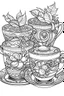 Placeholder: Outline art for coloring page, FULL PAGE TWO TEACUPS GROOVY DESIGN, coloring page, white background, Sketch style, only use outline, clean line art, white background, no shadows, no shading, no color, clear
