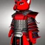 Placeholder: Modélisme trois dimensions, chat, anthropomorphique, habillé comme un samurai, armure très détaillé, rouge, argent