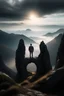 Placeholder: A guy looking towards a portal showing god from the top of an mountain