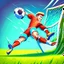 Placeholder: Soccer player kicking a ball into the goal with a lot of force, cartoon art