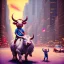 Placeholder: A one-year-old boy rides on the cow in the middle of a busy street in new york. photographic, bright colors and sunset, fantasy art, Anna Dittmann, digital painting, dan mumford, oil on canvas, jeff koons, akihito yoshida, wlop, kodachrome.