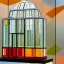 Placeholder: an architectural model of a colorful glass gondola on display in a contemporary art gallery in a bell jar, caustics reflections, symmetrical, pointed arches, frosted glass, muted fall colors, glossy from rain, rayonnant style