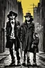 Placeholder: Design a detective book cover for teenagers. A teenage girl in the centre, one boy on her left, and one on her right are on the town street. Black cat as a company of a girl. Banksy style, pop art style, dark mood, mysterious atmosphere