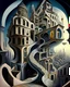 Placeholder: A captivating, surrealist painting of a gravity-defying, Escher-inspired building with multiple perspectives, impossible staircases, and fantastical elements that defy the laws of physics, set within a dream-like landscape.