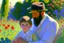 Placeholder: An oil painting of a father with his son in a flower garden by artist "Claude Monet"