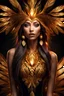 Placeholder: acid lighting, from below, hyperdetailed, hyper realistic, epic action full body portrait Incredible beautiful of Firebird girl with the merger between gold and fire, hypnotic opinion, fractal hair and feathers, detailed face, inquisitive soul | inspiration | gold colors, intricate detailing, surrealism, fractal details, enigmatic flirty smile, view from back, dressed in complex chaotic diamond outfit, artificial nightmares style, reflective eyes, detailed eyes, detailed art deco ornamentation,
