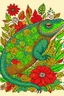 Placeholder: a chameleon rounded by flowers and leaves, quimbaya culture style